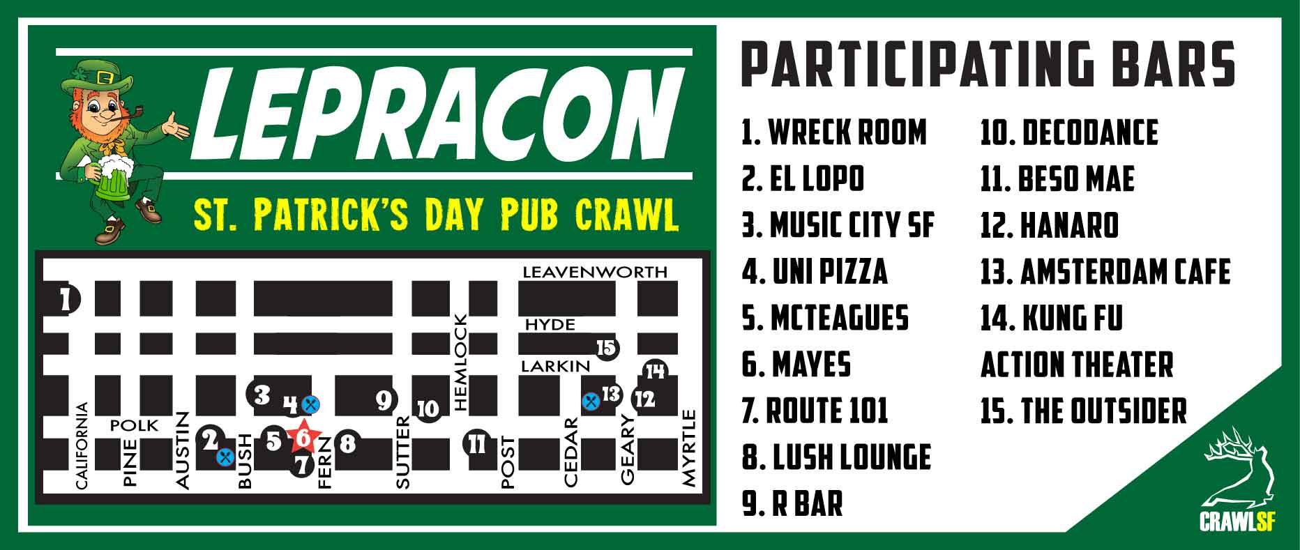 St. Patrick's Day San Francisco Map of Bars